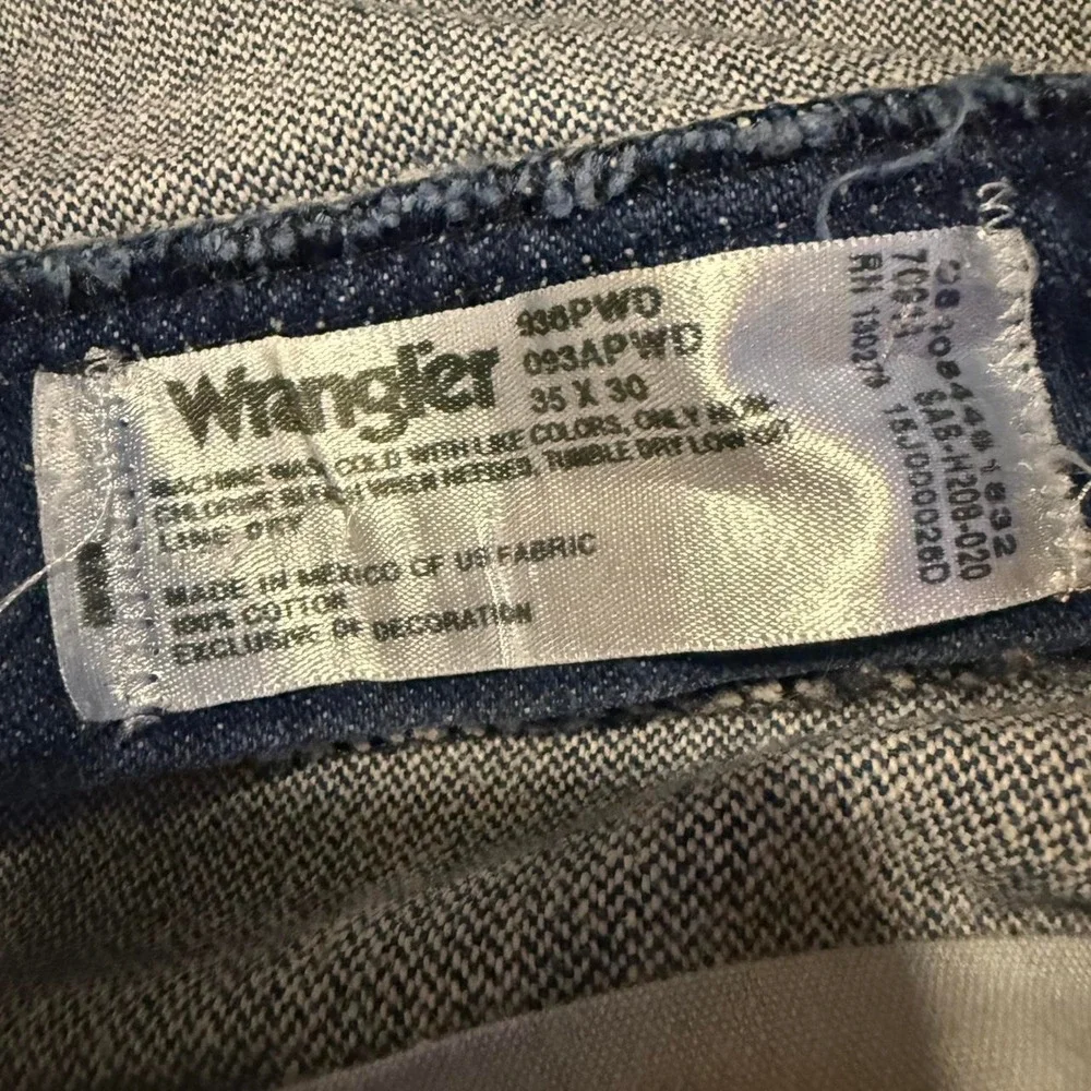 Vintage Wrangler Dark Wash Straight Leg Jeans 35x30 USA Made Western Cowboy